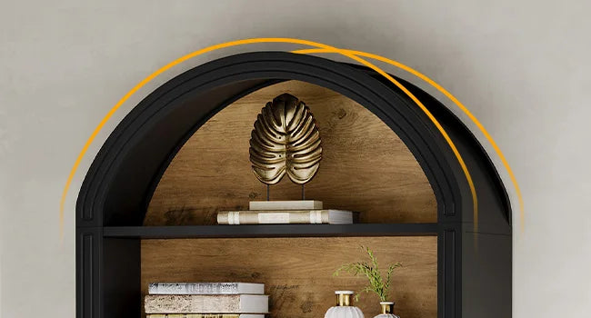 Modern Arched Bookcase with Storage, Standing Open Display Shelving