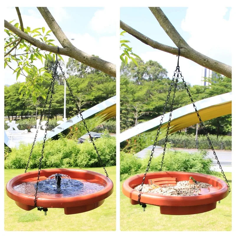 Solar Powered Bird Bathtub Fountain Hanging Bird Feeder  with Hook Chain