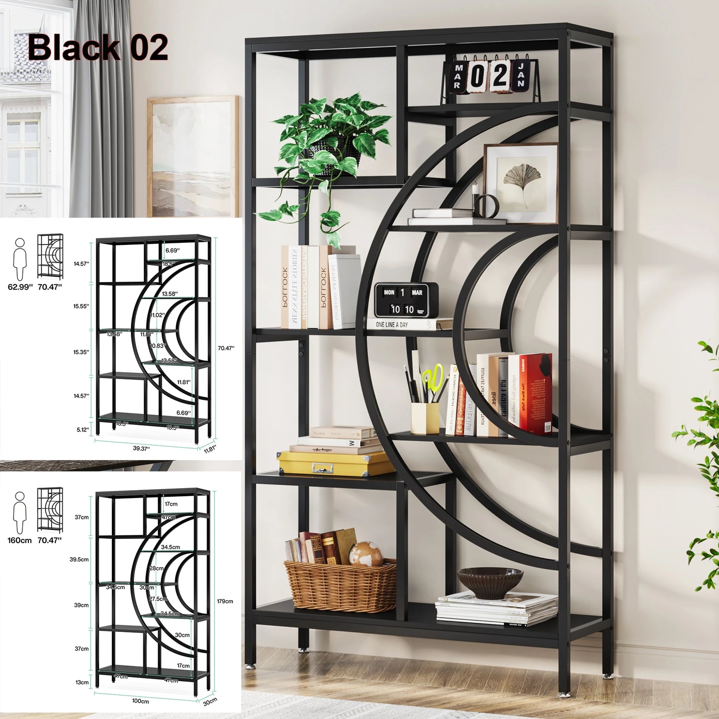 Tribesigns Bookshelf Industrial 5 Tier Etagere Bookcase,