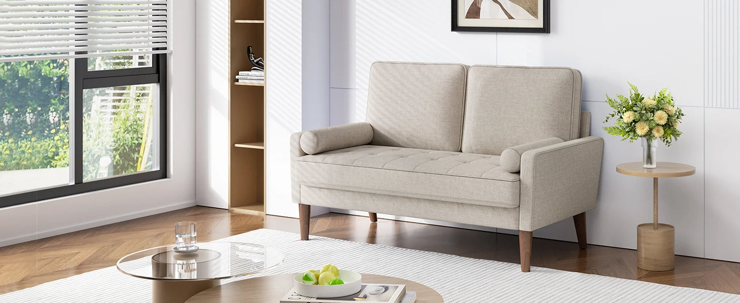 48 Inch Vesgantti Loveseat Sofa - Solid Wood Legs  Throw Pillow