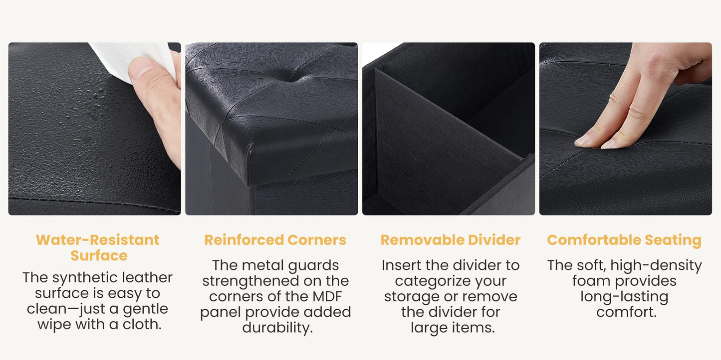 JHK 43 Inches Leather Folding Ottoman Storage Footstool For Living Room