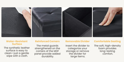 JHK 43 Inches Leather Folding Ottoman Storage Footstool For Living Room