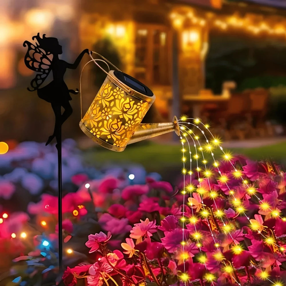 Solar Lights Outdoor Solar Watering Can Light  Waterproof Metal Hanging Lantern Fairy Garden Decor Outside
