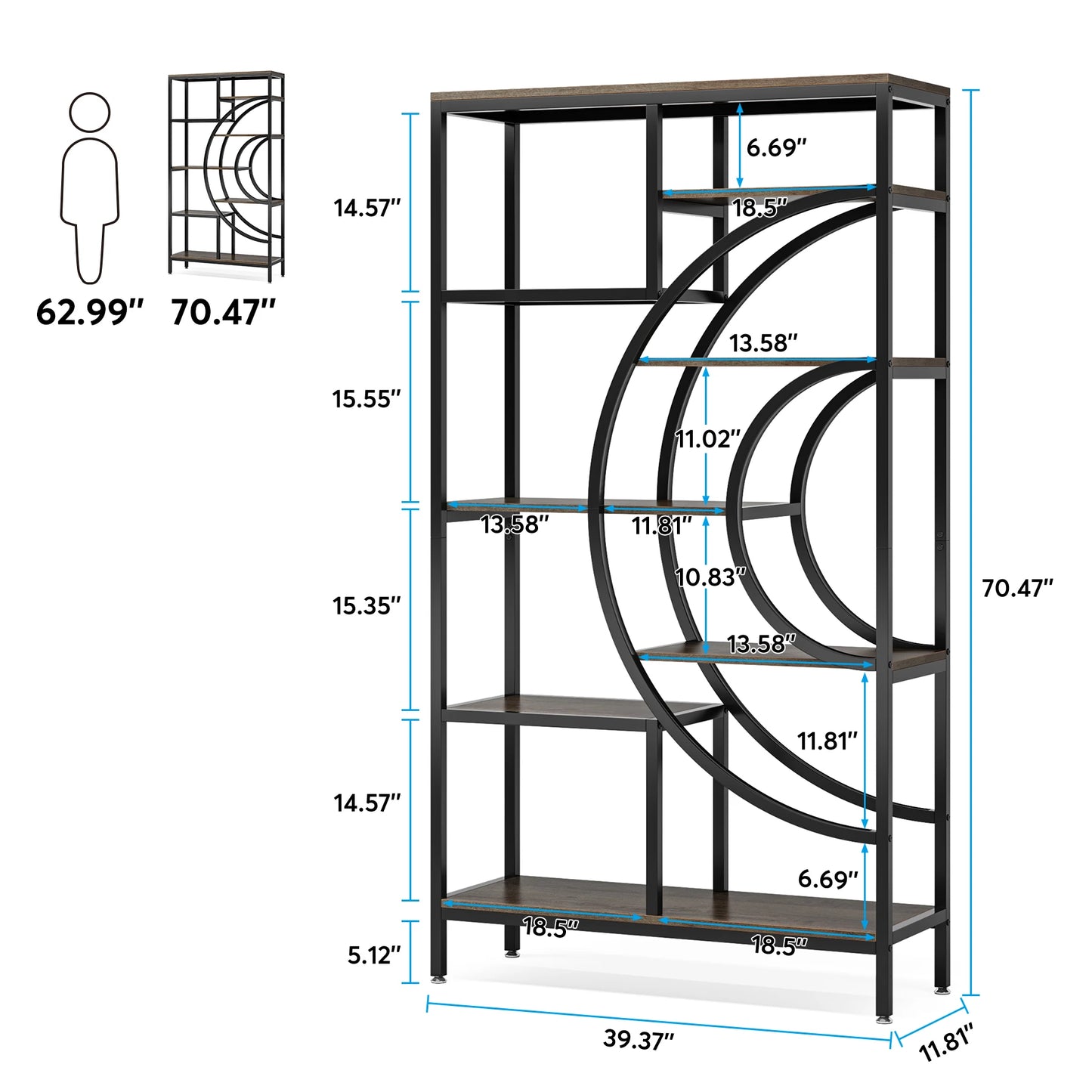Tribesigns Bookshelf Industrial 5 Tier Etagere Bookcase,