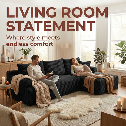 95" L-Shaped Sofa Chaise, Rabbit Fleece Upholstery, Ultra Soft & Comfortable, Ready to Use Out of the Box