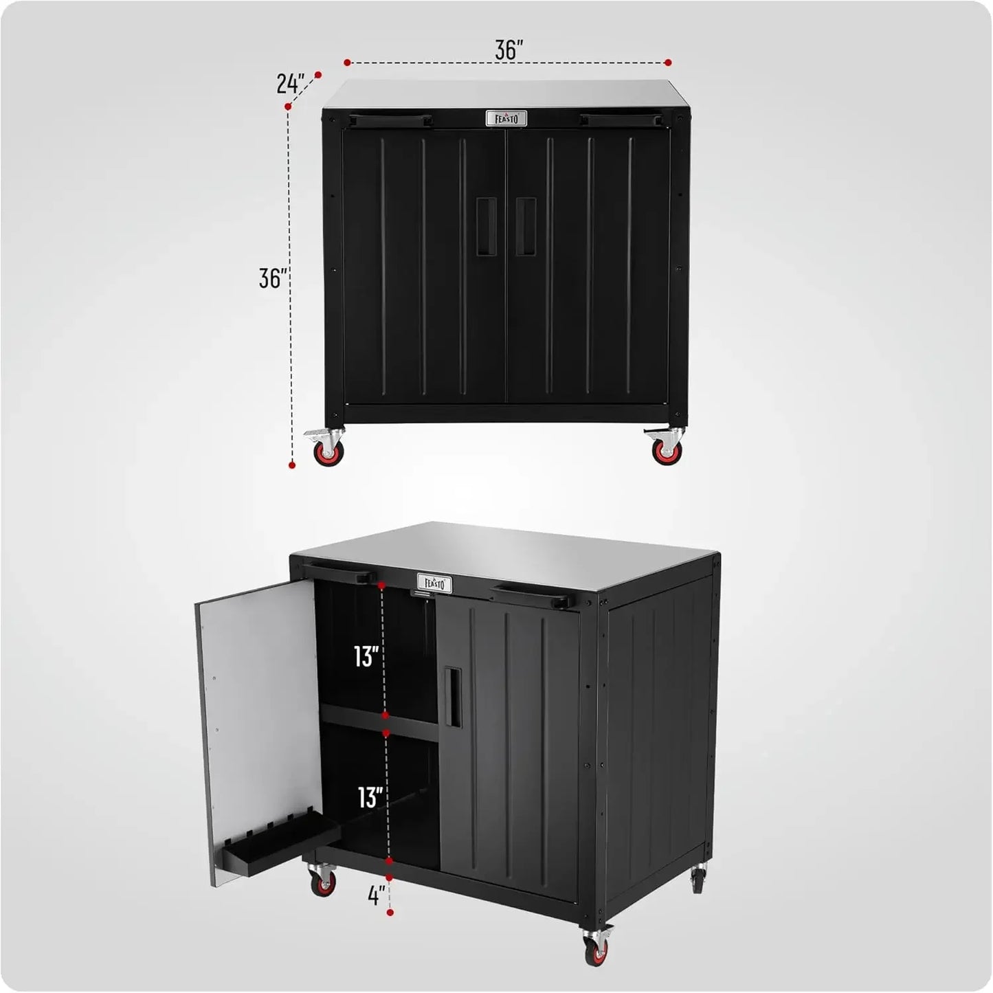 Outdoor Grill Cart with Storage Cabinet and Stainless Steel Top,  Grill Station with Door,