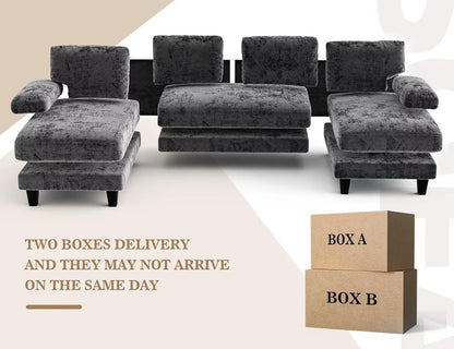 U Shaped Sectional Couch 111 Inch Modular Double Chaise Living Room Lounge