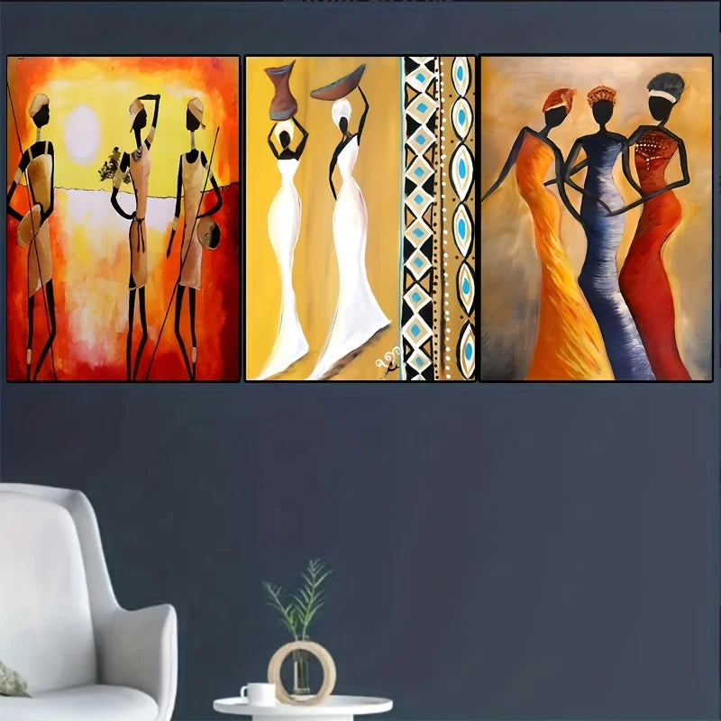 3pcs African Women Classic Vintage Wall Art Canvas Painting