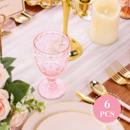6 Pcs Pink Wine  Goblet Vintage Glassware Made of Sturdy and Durable Glass