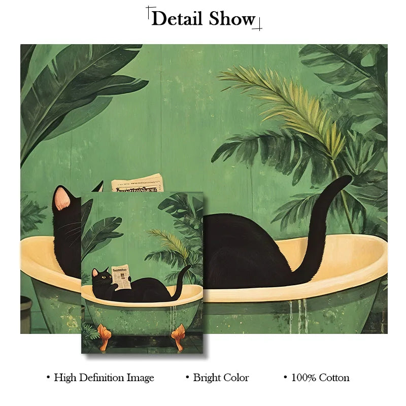 Green Funny Cat  Decorative Canvas Painting