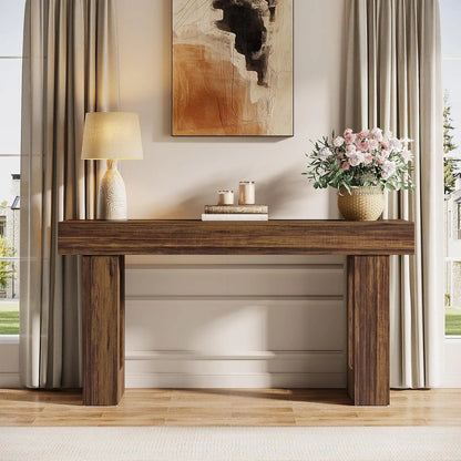 Customizable-63-Inch Long Console Table, Wooden Rectangular Sofa Table