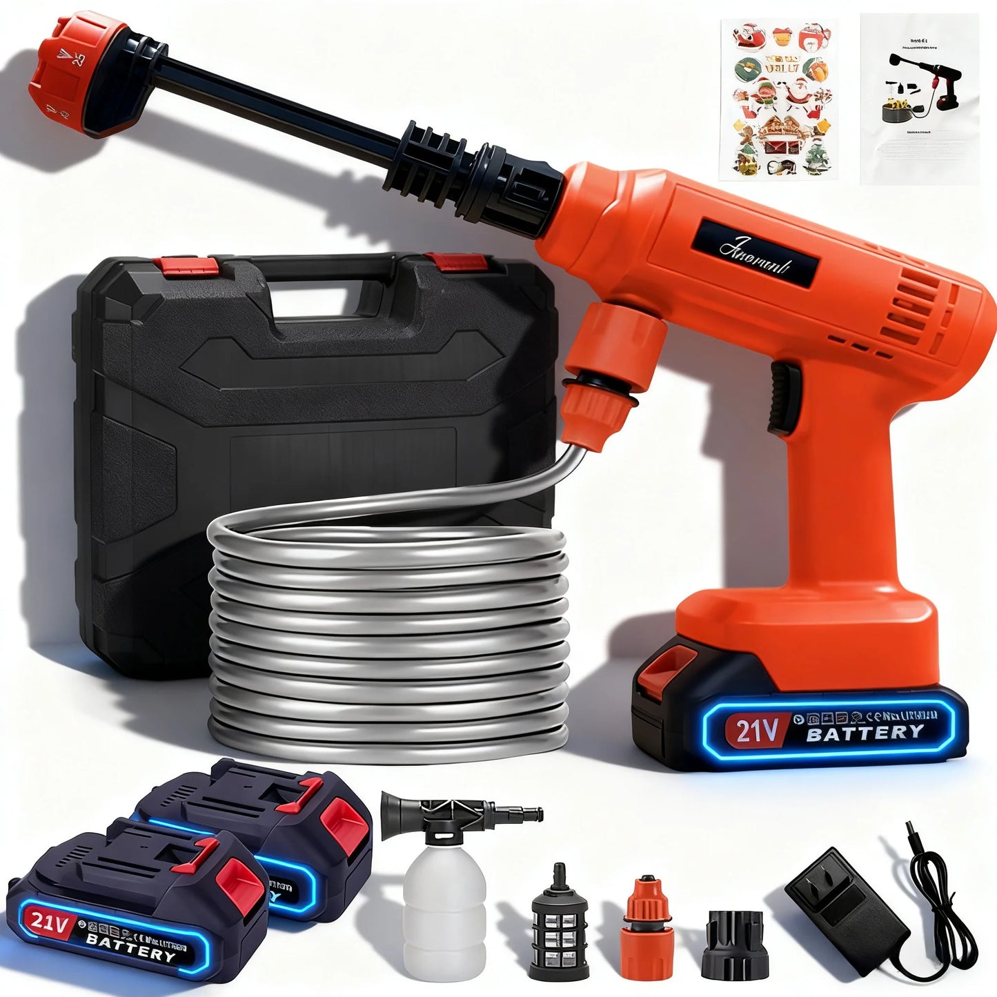 Power Blaster Plus Pressure Washer Cordless Portable Electric Water Spray Gun and Hose