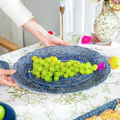 Antique Baroque Style Porcelain Serving Platter, Set of 2