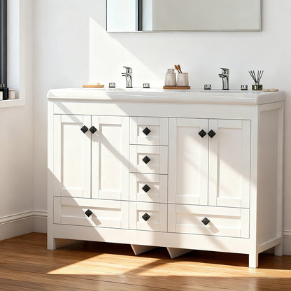 47'' Double-Sink Freestanding Vanity with Drawers & Cabinet White Modern Bathroom Storage Vanity 2 colors White & Black