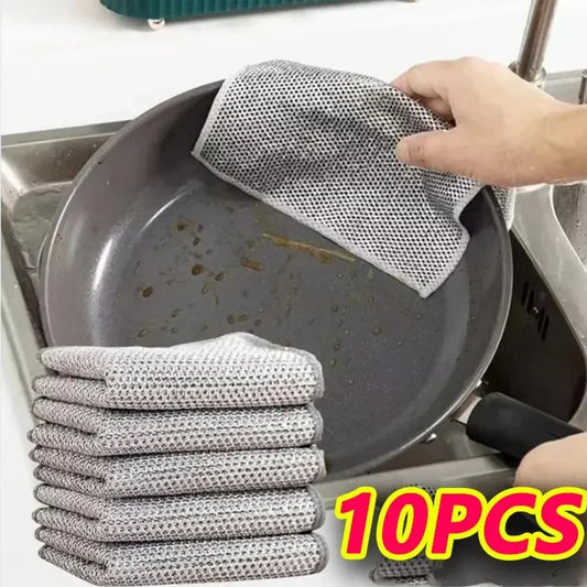 10pcs Magic Dishcloth Silver  Kitchen Cloth  Built-in Sponge Steel Wire Ball Rag