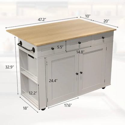 Kitchen Island Cart with 47.2" Wood Top, Island Table for Kitchen with Storage Cabinet
