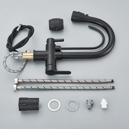 Quyanre Matte Black Filtered Crane For Kitchen Pull Out Spray 360 Rotation Water Sink Mixer Kitchen Faucet
