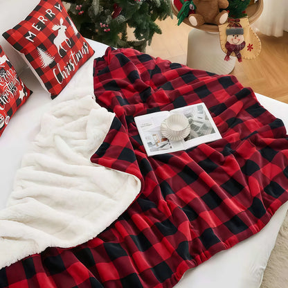 1pc Cozy Sherpa Fleece Buffalo Plaid Blanket -