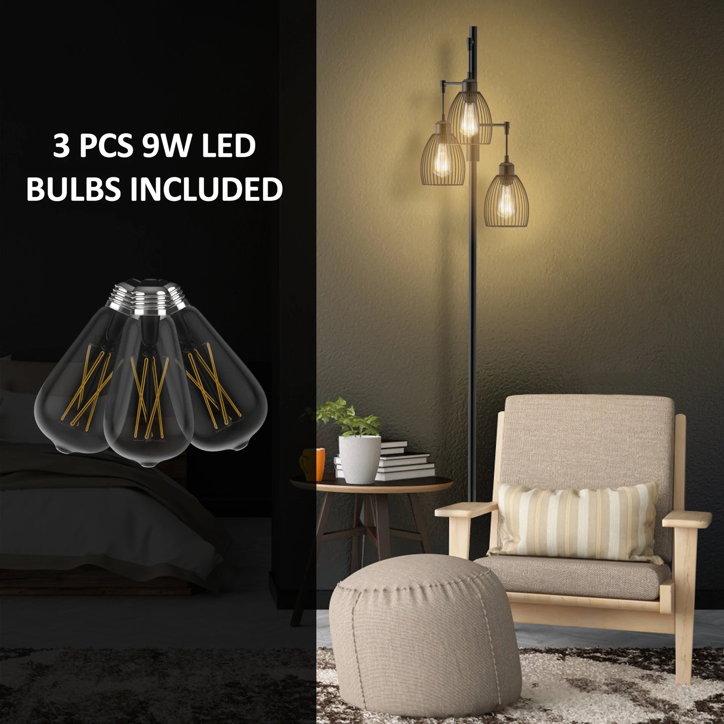 70" Tree Floor Lamp with 3 Bulbs