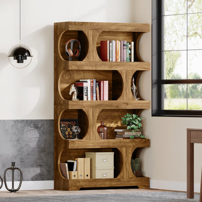 Tribesigns 71" Tall Bookcase, 4-Tier S-Shaped Bookshelf, Wood Modern Freestanding Display Shelves