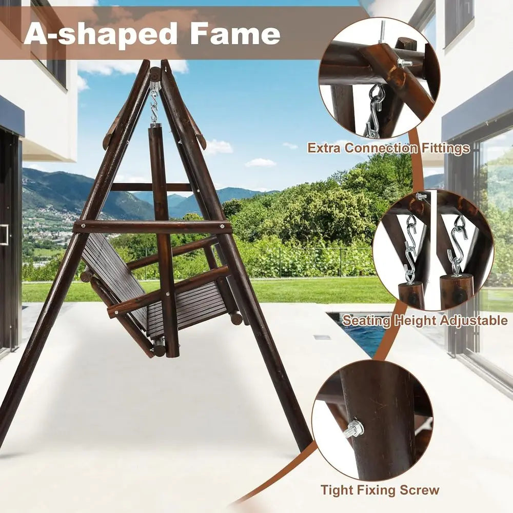 2-Seat Porch Swing with A-Frame Stand, Outdoor Patio Swing Chair