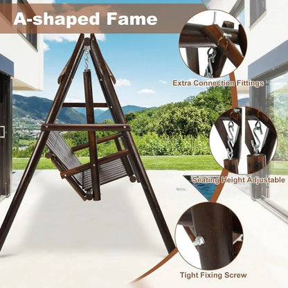 2-Seat Porch Swing with A-Frame Stand, Outdoor Patio Swing Chair