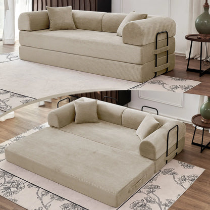 79" Convertible Sofa Bed with Fixed-Shape Frame & Removable Armrests, Modular Corduroy