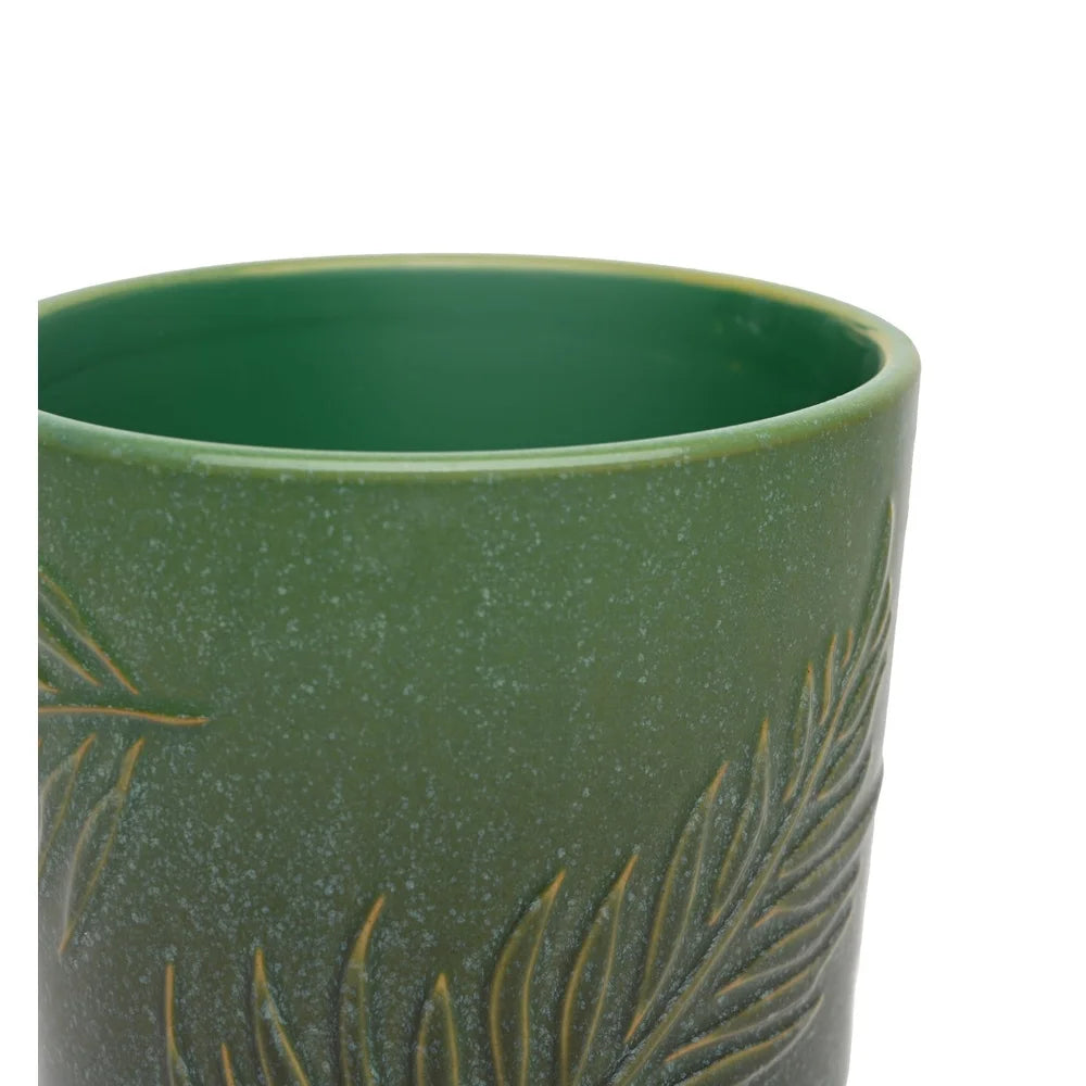 8 Inch Embossed Ceramic Planter with Drainage