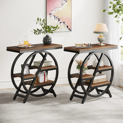 Tribesigns End Table, Narrow End Table with 3 Storage Shelves,