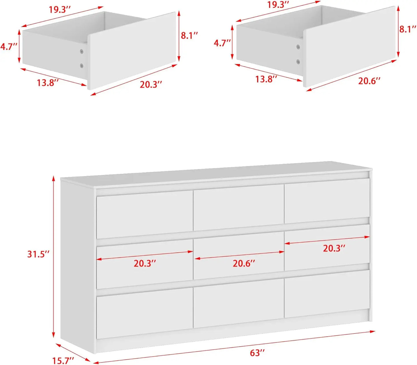 9 Drawer Dresser for Bedroom with Deep Drawers,  Handle Free