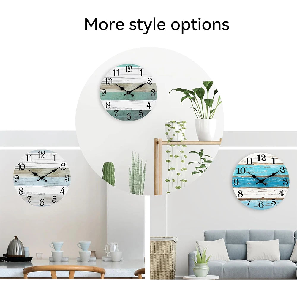 Wall Clock 10 Inch ClockRustic Wall Clocks Battery Operated,SilentNon Ticking Wooden
