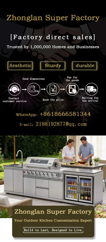 Modern Modular Functional Stainless Steel Outdoor Kitchen Grill Cooktop Sink Fridge LED For Backyard Patio Garden