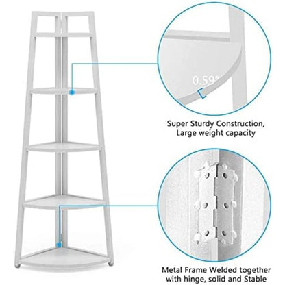 5 Tier Corner Bookshelf and Bookcase, 70 inch Tall Corner Shelves Standing Unit Indoor Plant Stand for Living Room (White)