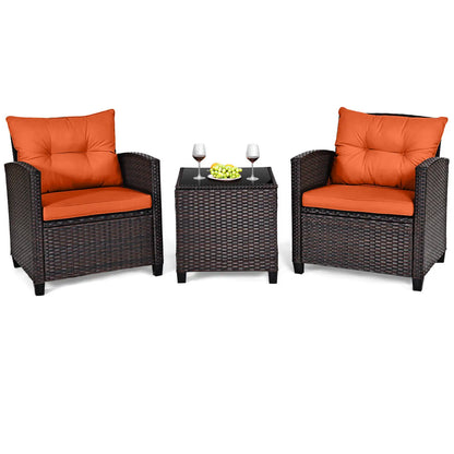 3 PCS Patio Rattan Furniture Set Cushioned  Sofa Orange