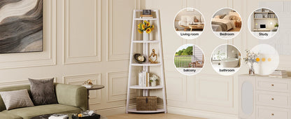 5 Tier Corner Bookshelf and Bookcase, 70 inch Tall Corner Shelves Standing Unit Indoor Plant Stand for Living Room (White)