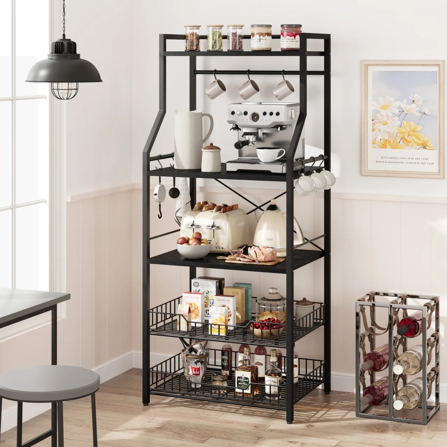 Kitchen Bakers Rack Microwave Oven Stand Coffee Bar Station