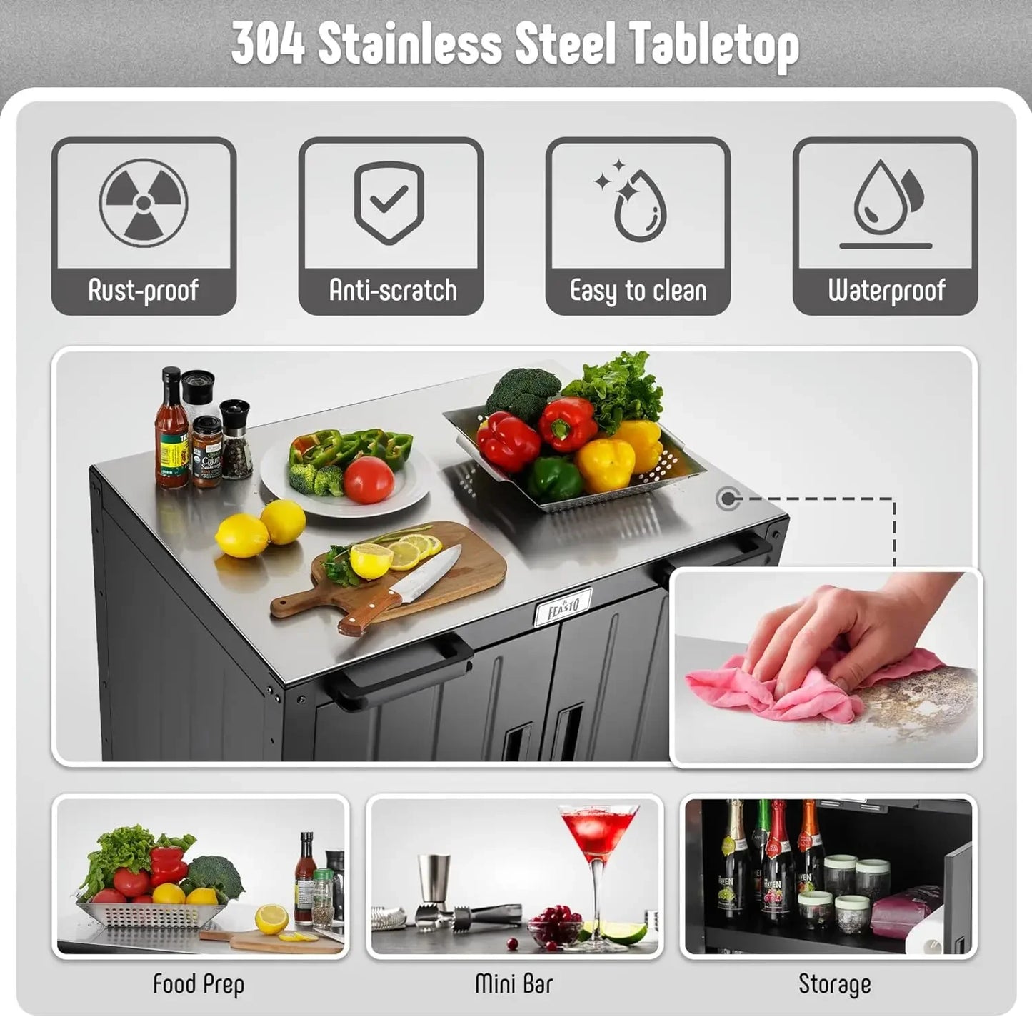 Outdoor Grill Cart with Storage Cabinet and Stainless Steel Top,  Grill Station with Door,