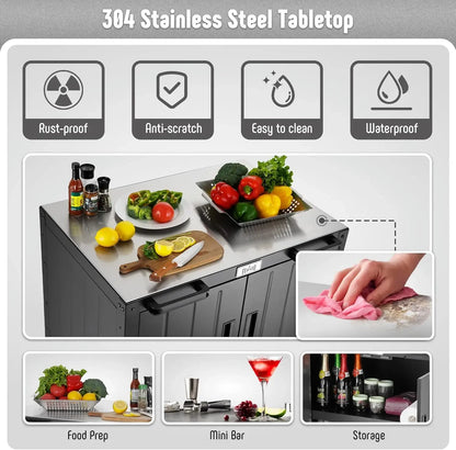 Outdoor Grill Cart with Storage Cabinet and Stainless Steel Top,  Grill Station with Door,