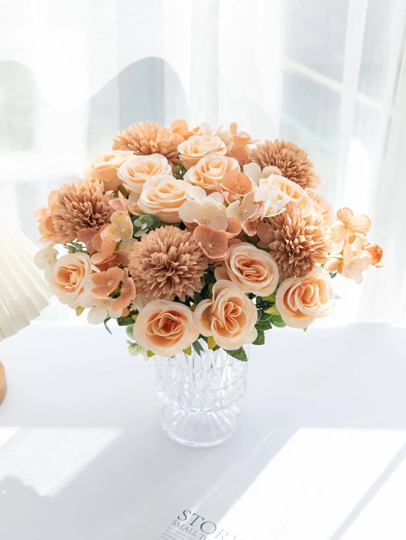 1 Bouquet Artificial Roses w/ Silk Balls Home Decor & Holiday