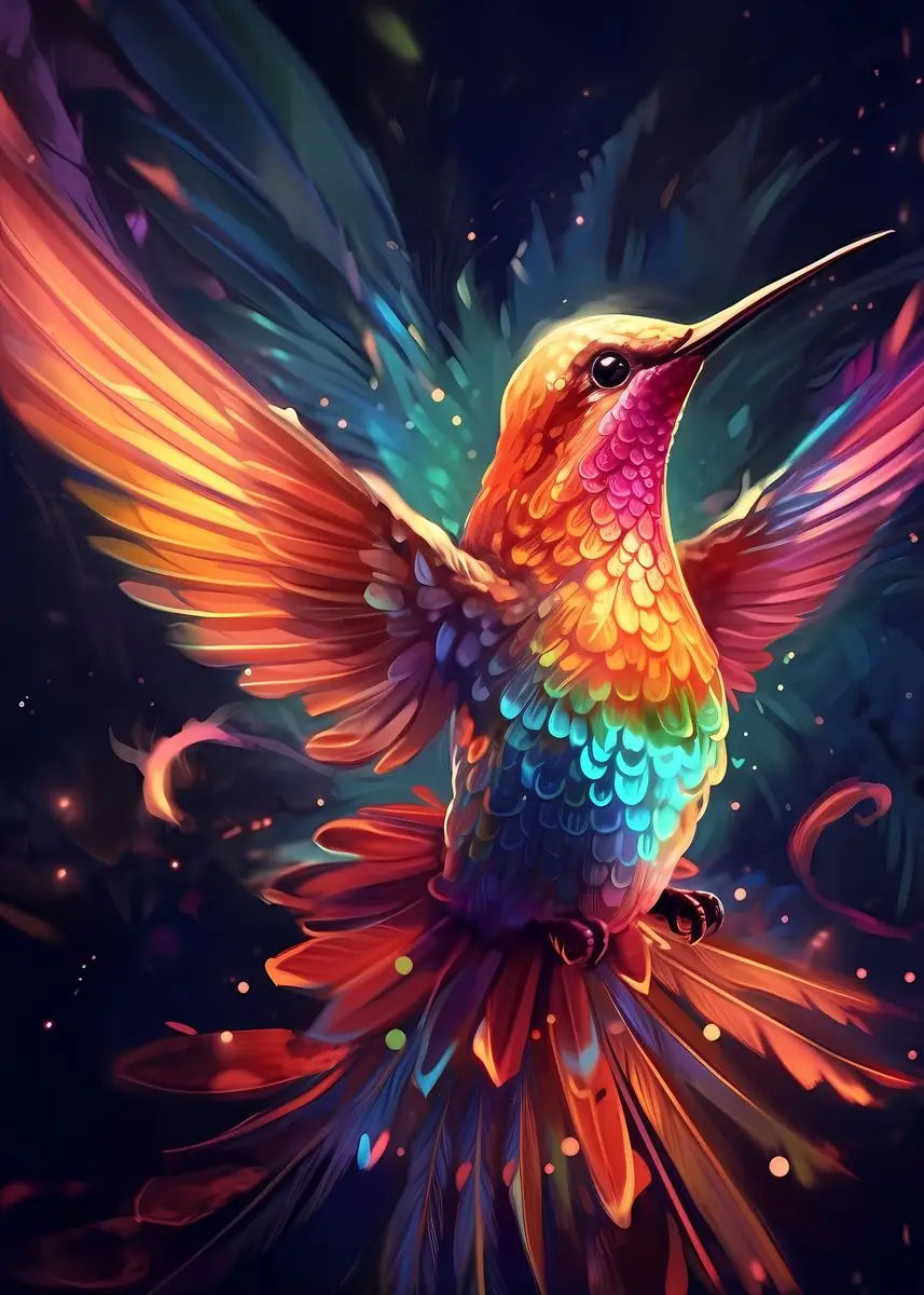 Watercolor Hummingbird Flower Wall Art