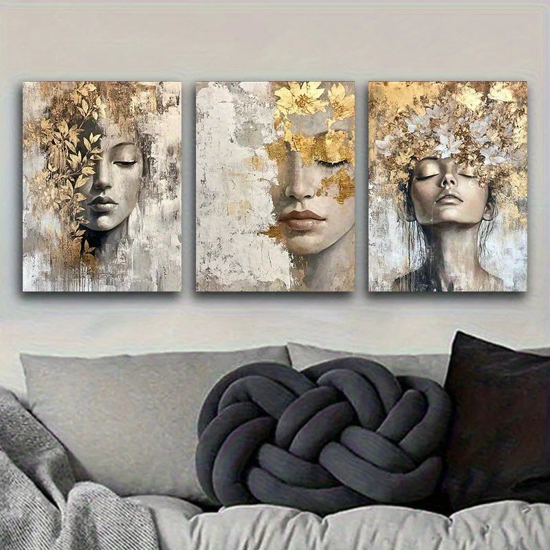 2D Flat 3pcs Wooden Framed Canvas Painting