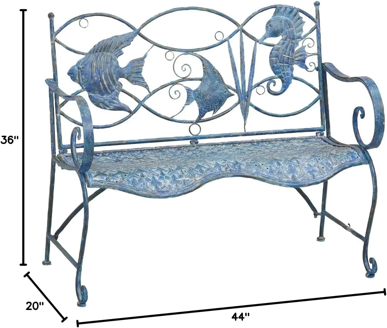 Weatherproof Blue Fish Coastal Outdoor Bench for Lawn Garden Patio