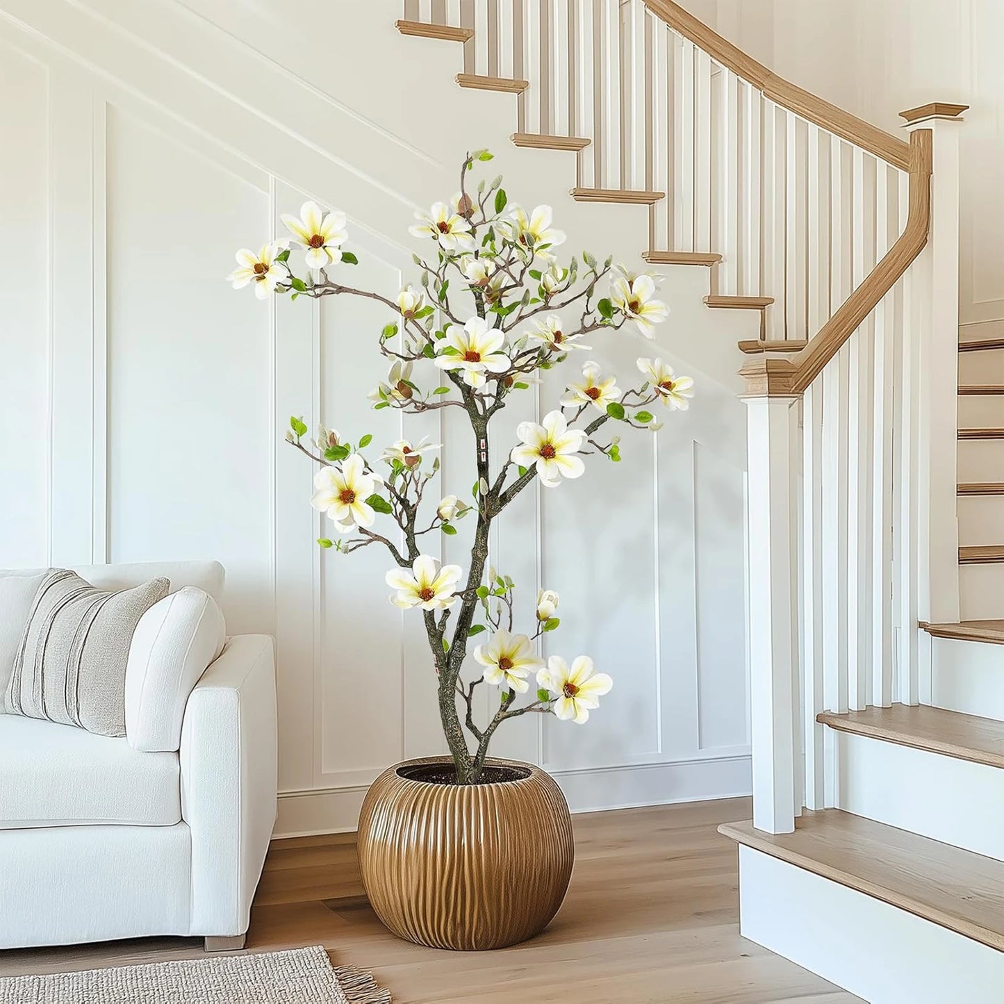 Artificial Magnolia Plant Faux Flower Trees  with LED Light for Yard Patio Home