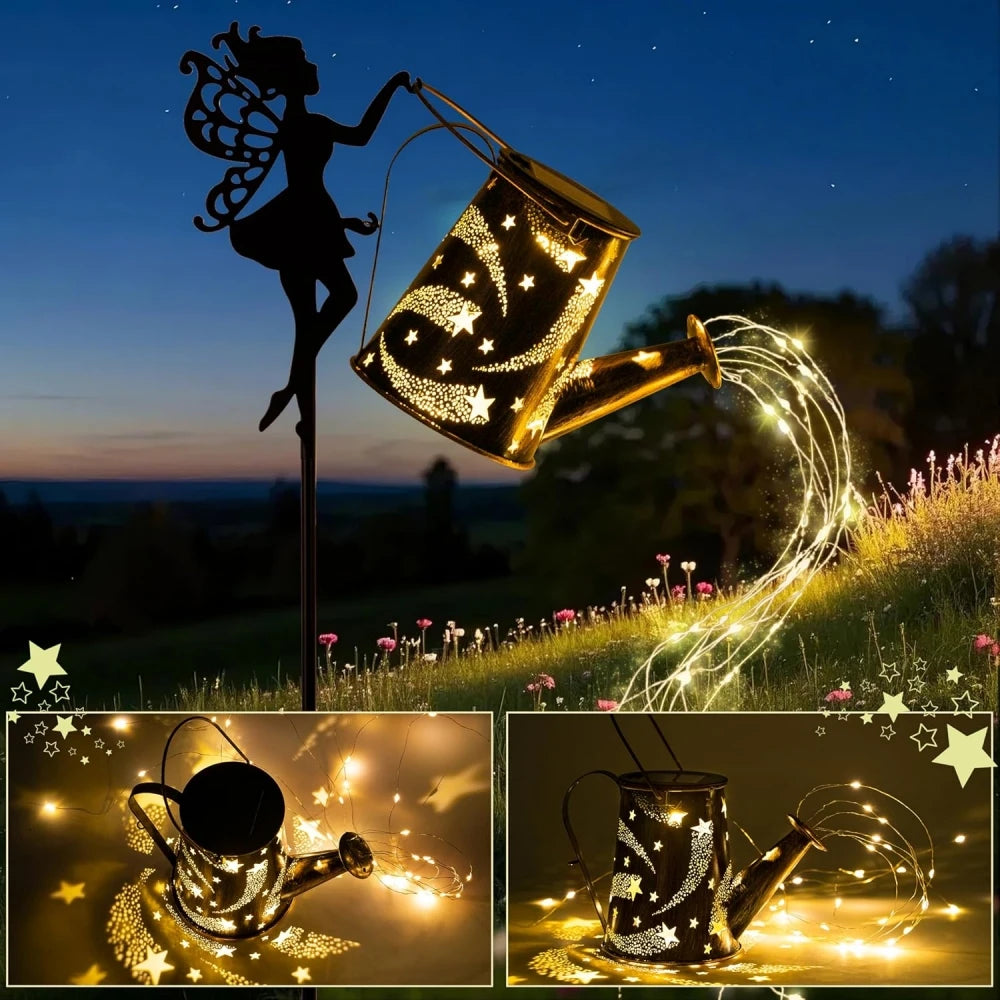 Solar Lights Outdoor Solar Watering Can Light  Waterproof Metal Hanging Lantern Fairy Garden Decor Outside