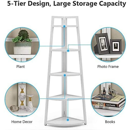 5 Tier Corner Bookshelf and Bookcase, 70 inch Tall Corner Shelves Standing Unit Indoor Plant Stand for Living Room (White)