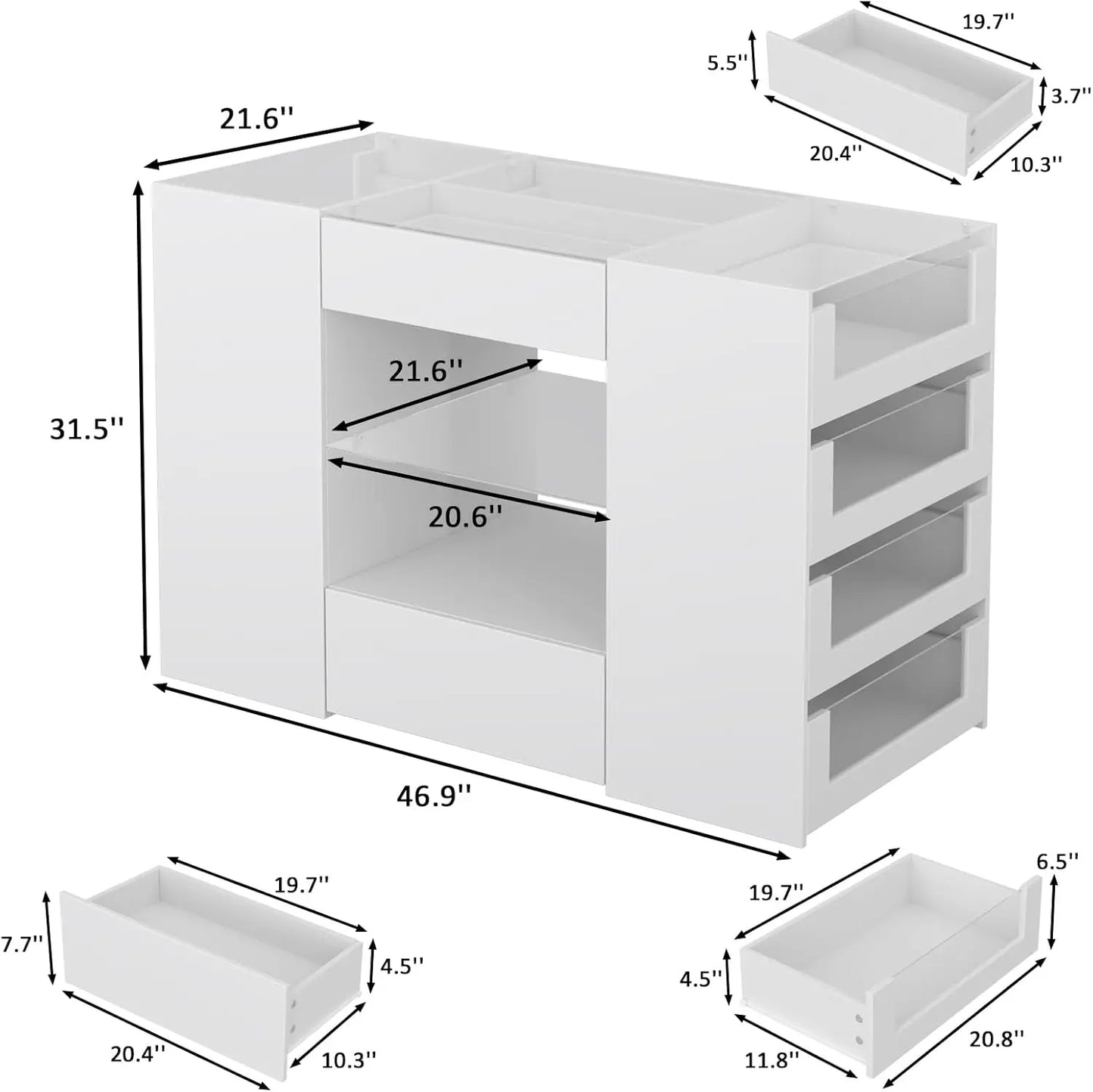 Closet Island with Drawers, Wardrobe Armoire Bedroom Island, Glass Display Shelf & 12 Drawers,