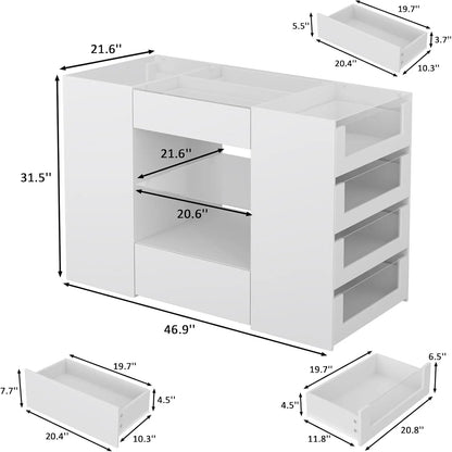 Closet Island with Drawers, Wardrobe Armoire Bedroom Island, Glass Display Shelf & 12 Drawers,