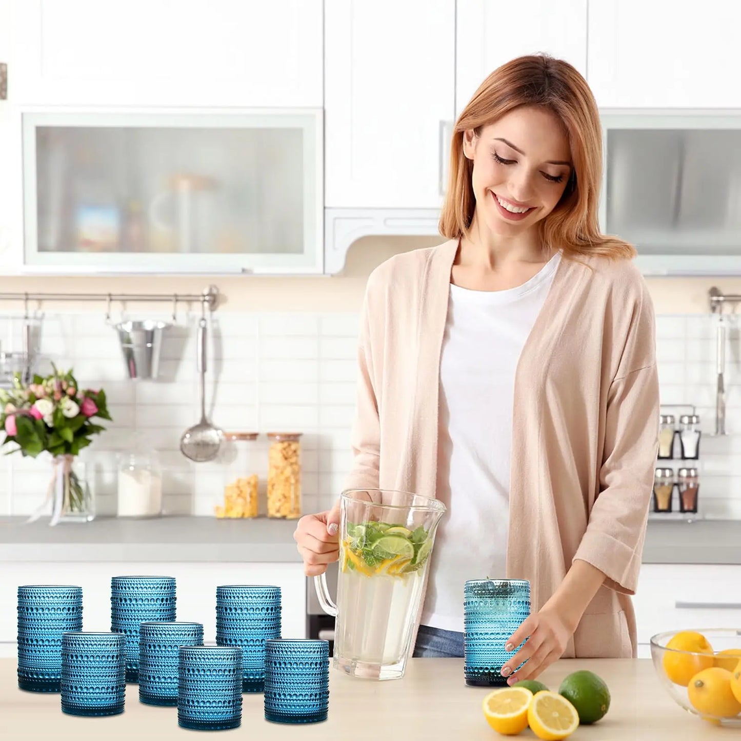 8PCS Vintage Raindrop Glass Cup 300/400ML Highball Glasses