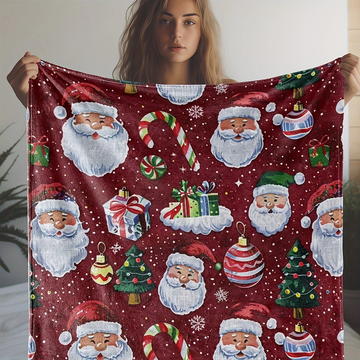 Vintage Christmas Pattern Flannel Throw Blanket