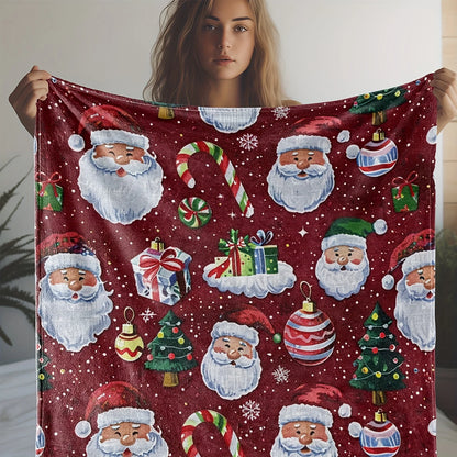 Vintage Christmas Pattern Flannel Throw Blanket